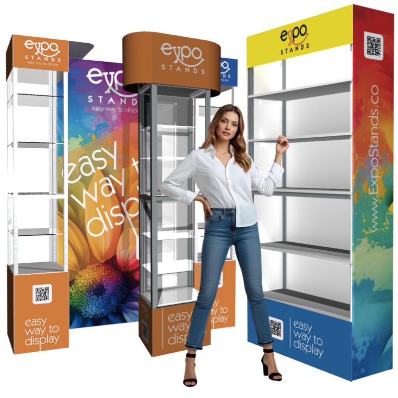 Repisas y vitrinas, exhibidores publicitarios portátiles